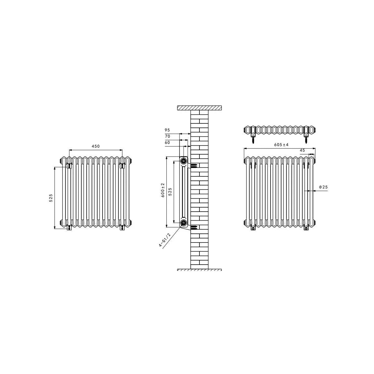 Ferentino - Traditional horizontal column radiator blackened copper