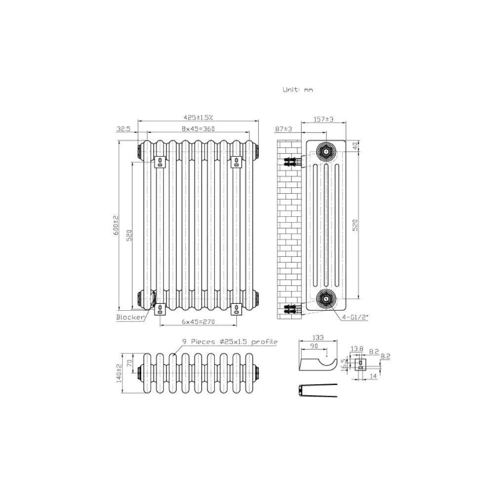 Ferentino - Traditional horizontal column radiator blackened copper