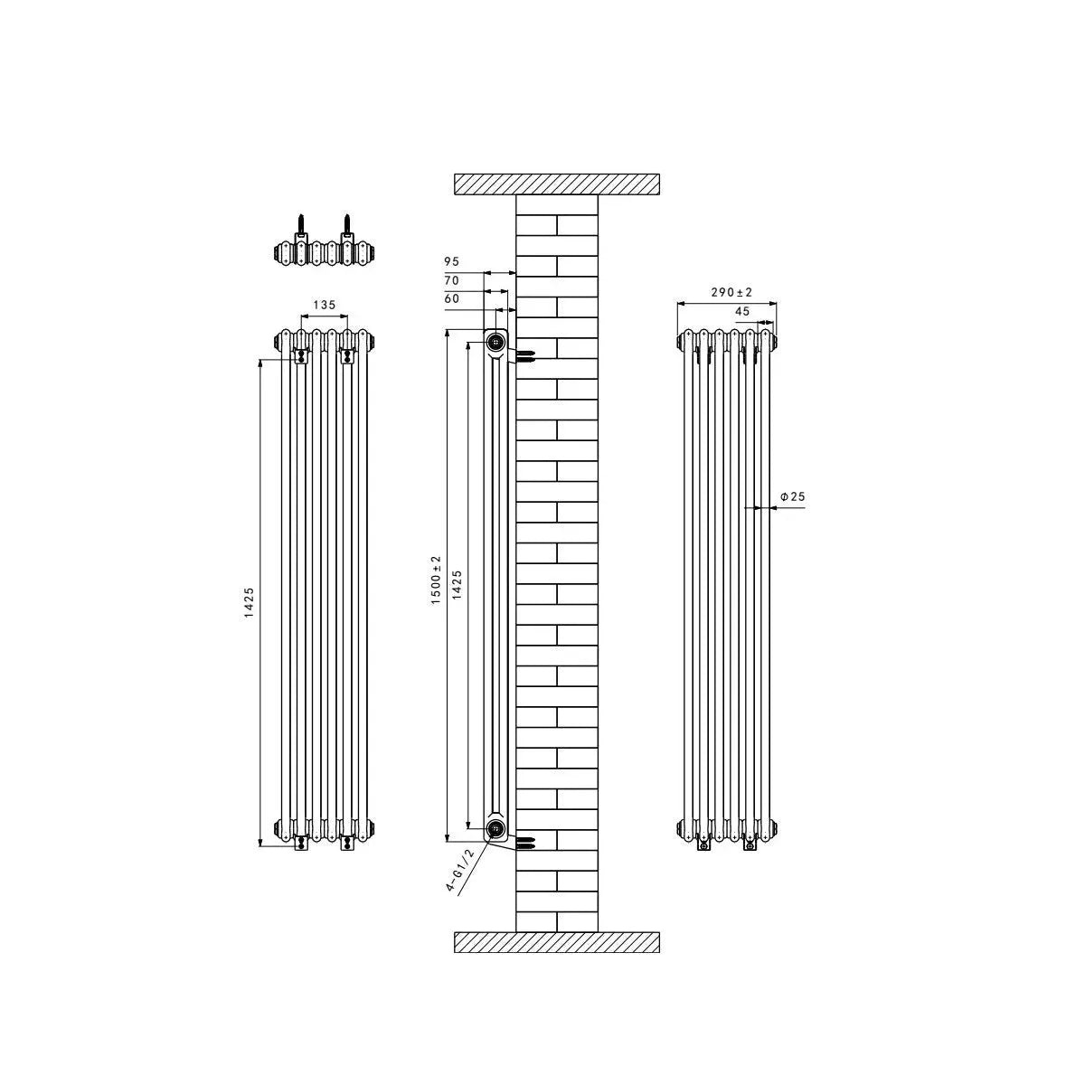 Ferentino - Traditional vertical column radiator blackened copper