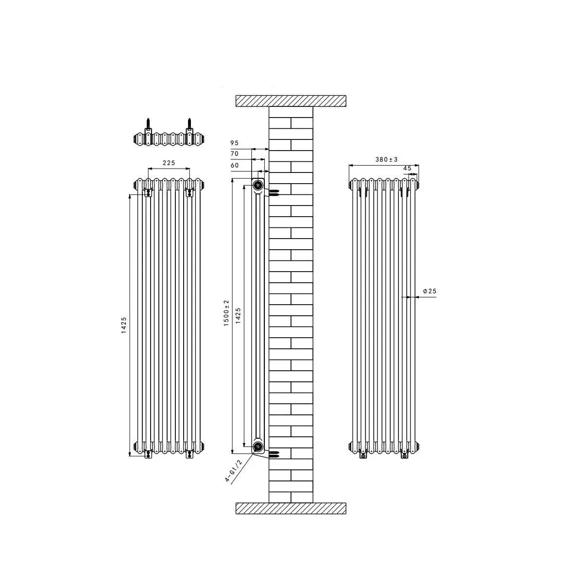 Ferentino - Traditional vertical column radiator blackened copper