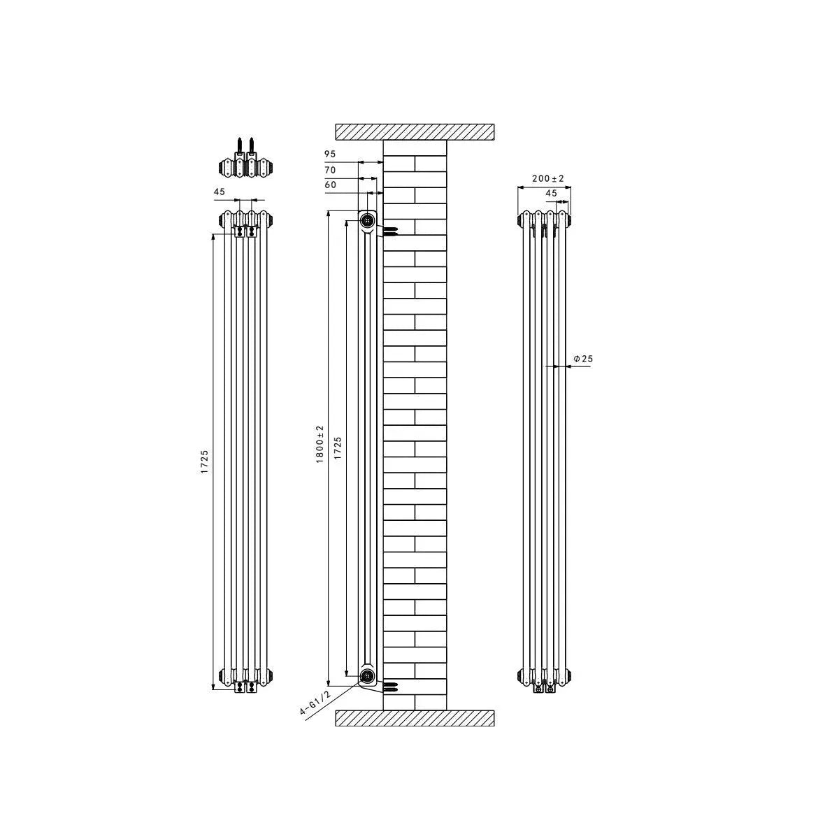 Ferentino - Traditional vertical column radiator blackened copper