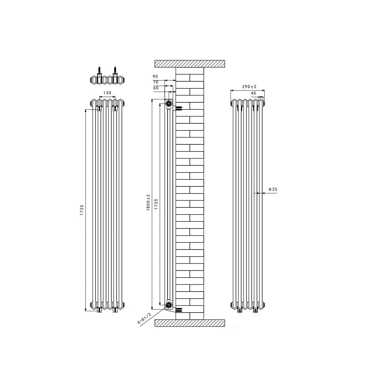 Ferentino - Traditional vertical column radiator blackened copper