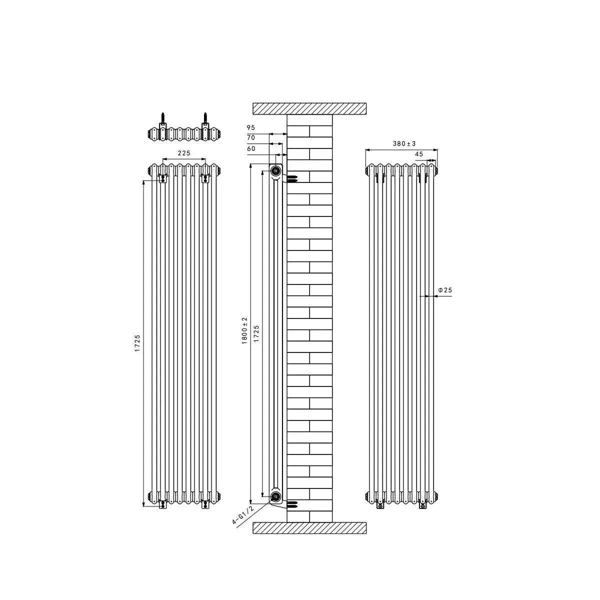 Ferentino - Traditional vertical column radiator blackened copper