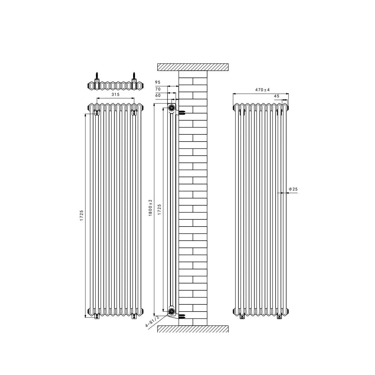 Ferentino - Traditional vertical column radiator blackened copper