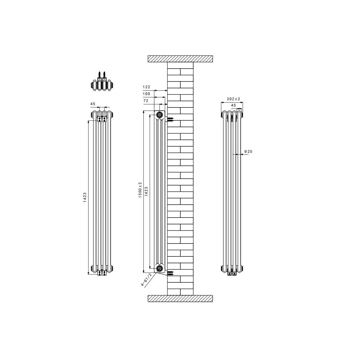 Ferentino - Traditional vertical column radiator blackened copper