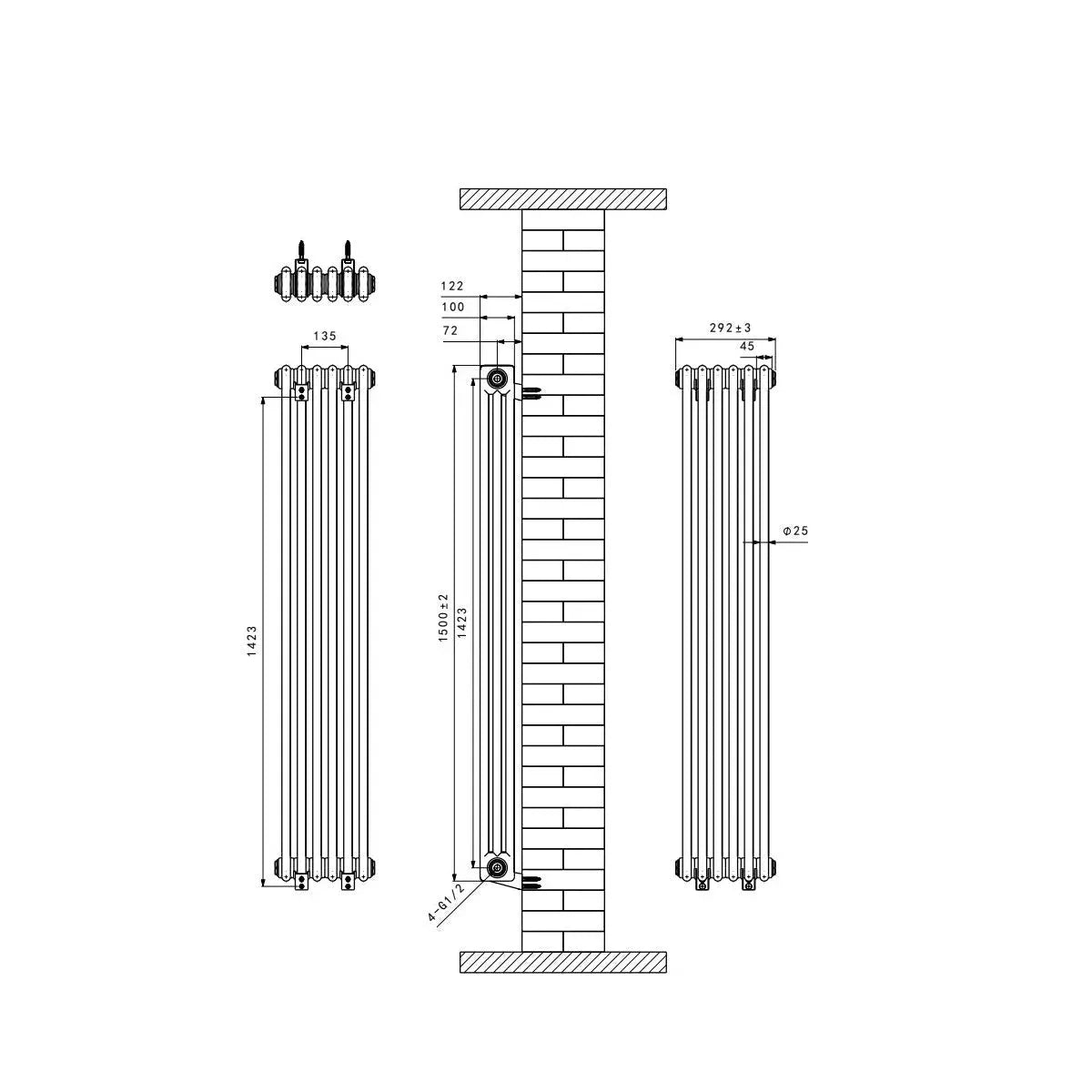 Ferentino - Traditional vertical column radiator blackened copper