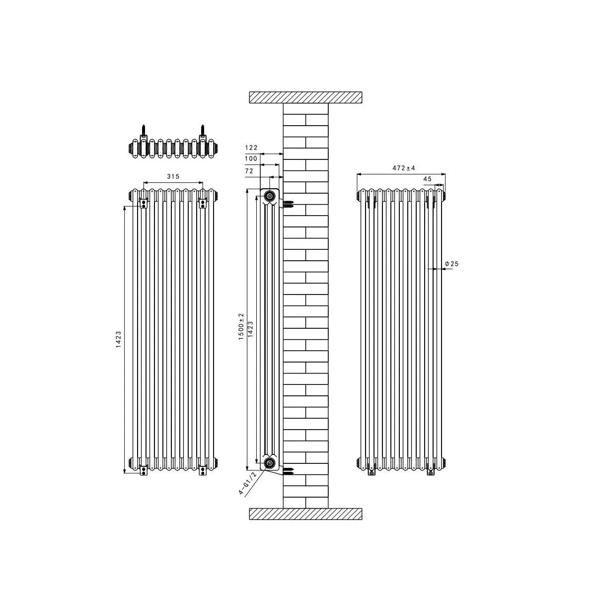 Ferentino - Traditional vertical column radiator blackened copper