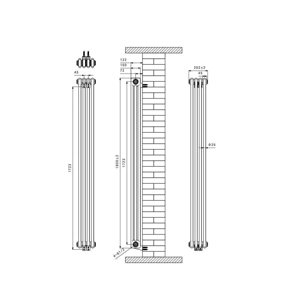 Ferentino - Traditional vertical column radiator blackened copper