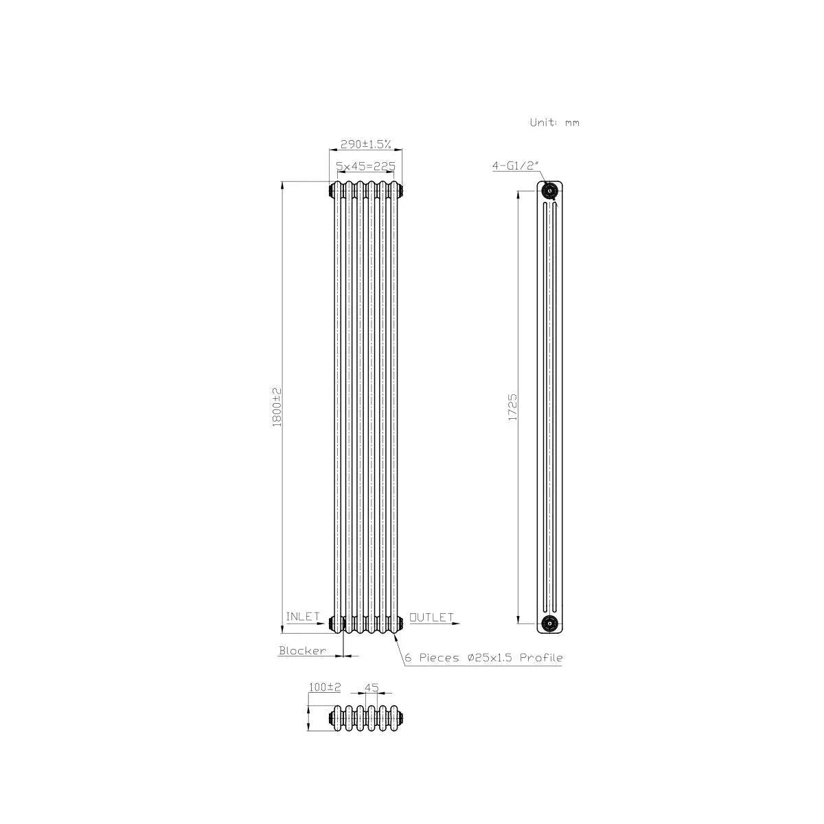 Ferentino - Traditional vertical column radiator blackened copper