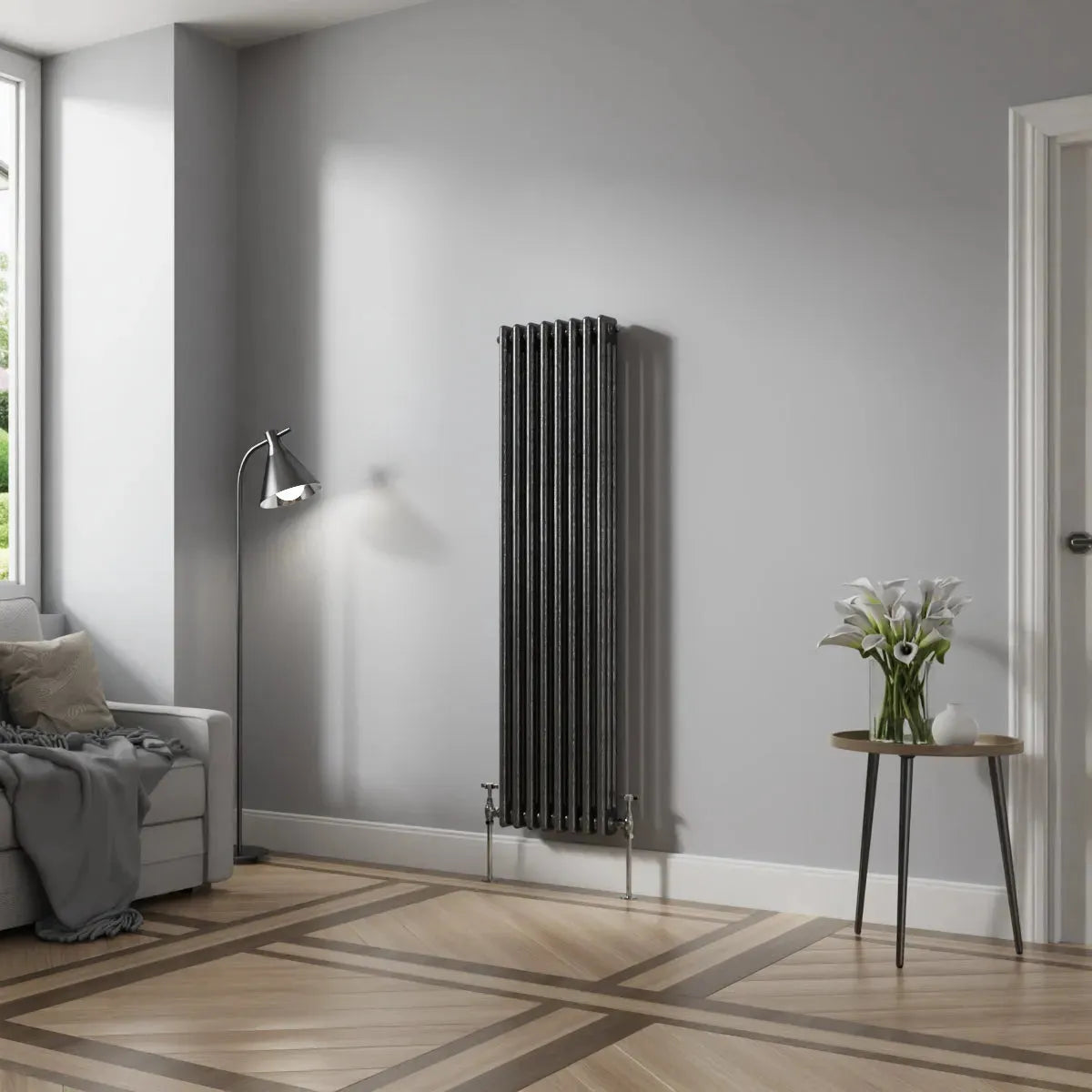 Ferentino - Traditional vertical column radiator blackened silver