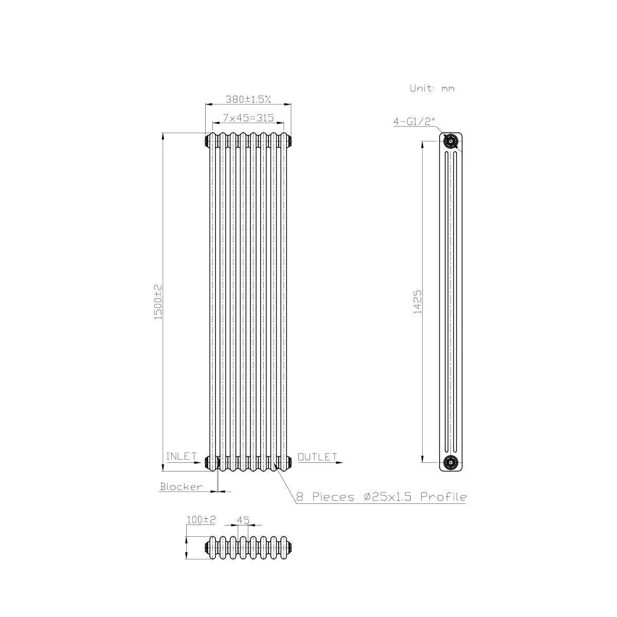 Ferentino - Traditional vertical column radiator blackened silver