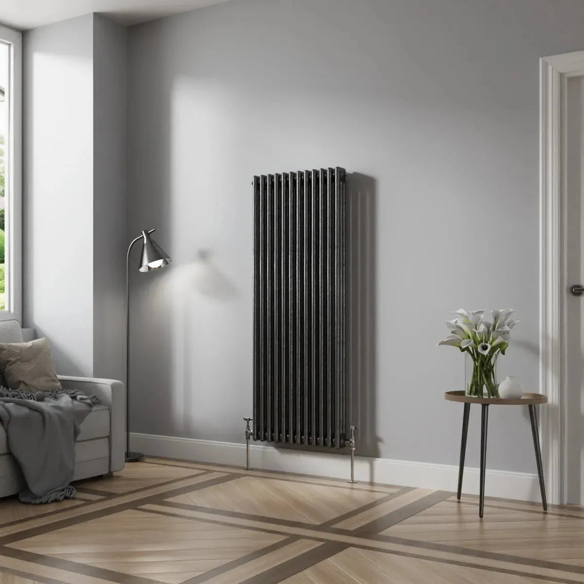 Ferentino - Traditional vertical column radiator blackened silver