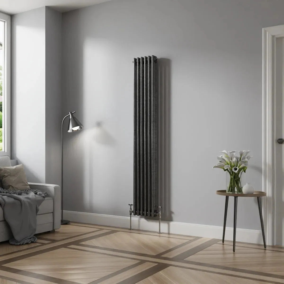 Ferentino - Traditional vertical column radiator blackened silver