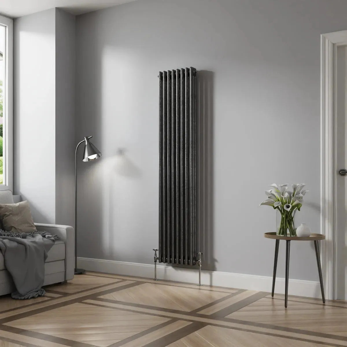 Ferentino - Traditional vertical column radiator blackened silver