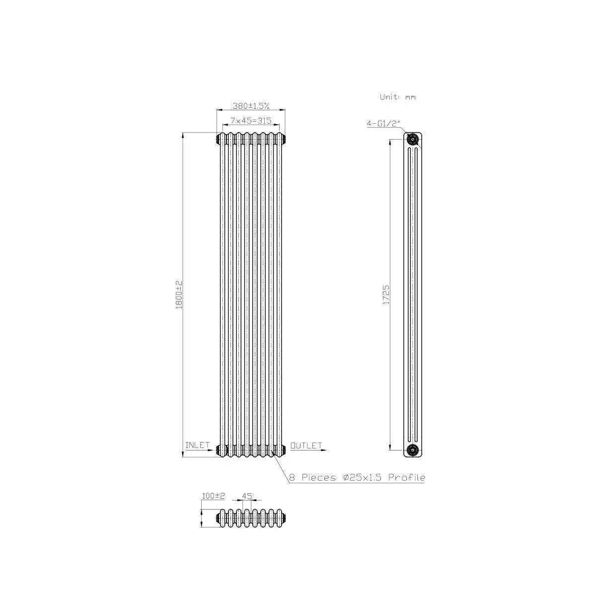 Ferentino - Traditional vertical column radiator blackened silver