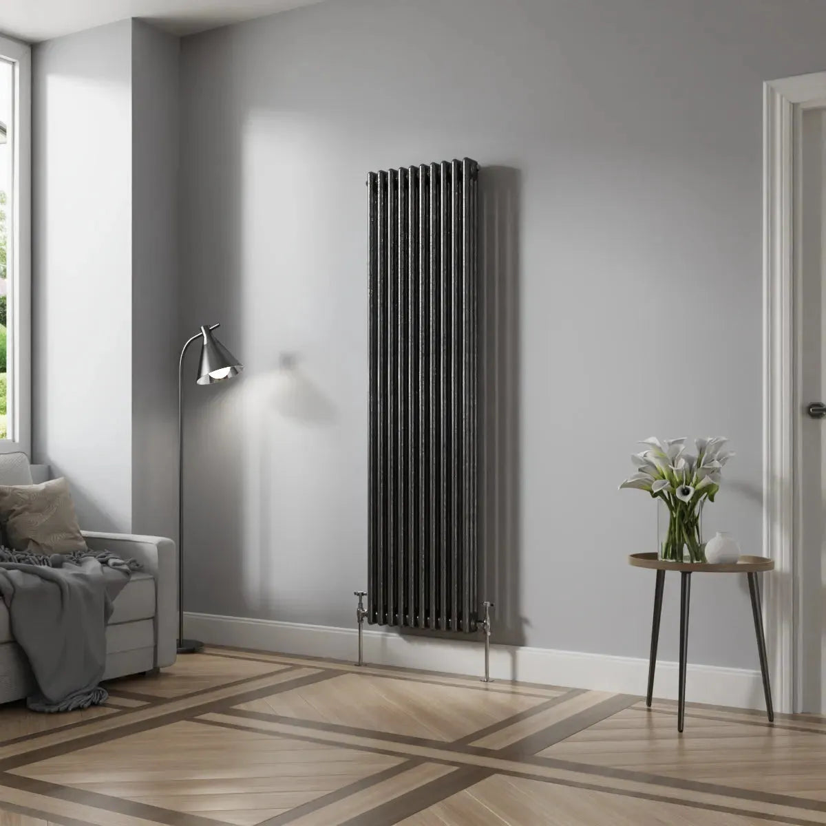 Ferentino - Traditional vertical column radiator blackened silver