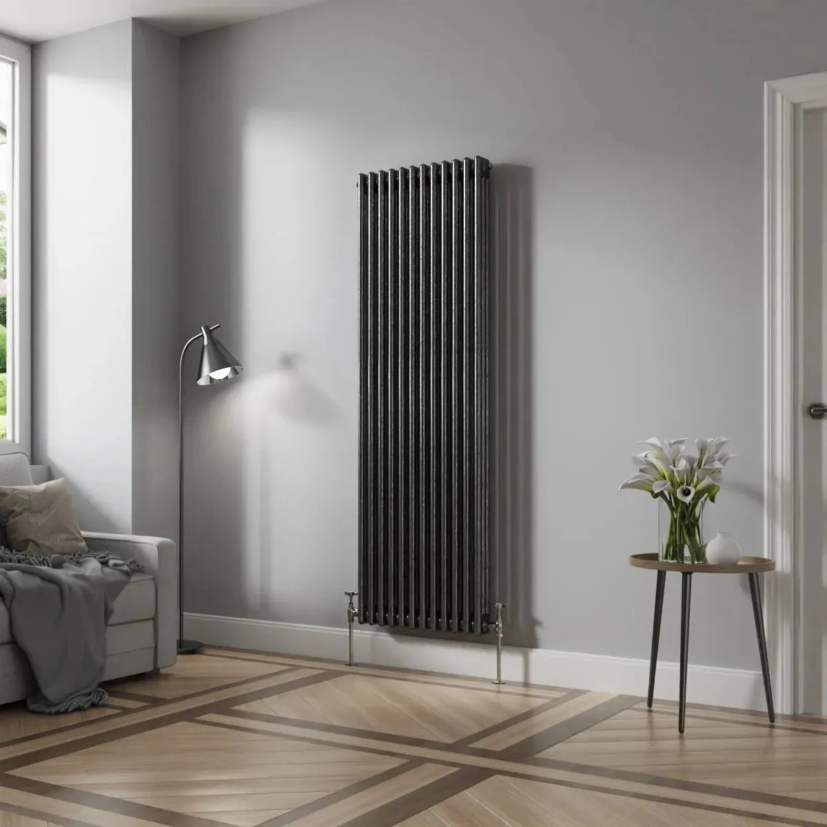 Ferentino - Traditional vertical column radiator blackened silver