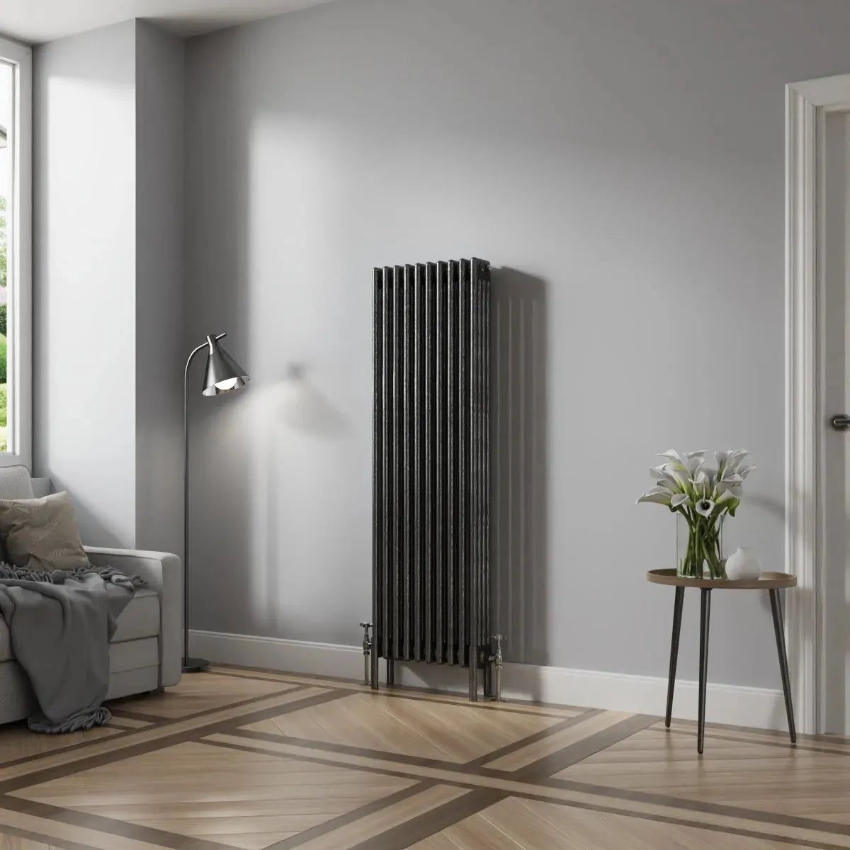 Ferentino - Traditional vertical column radiator blackened silver