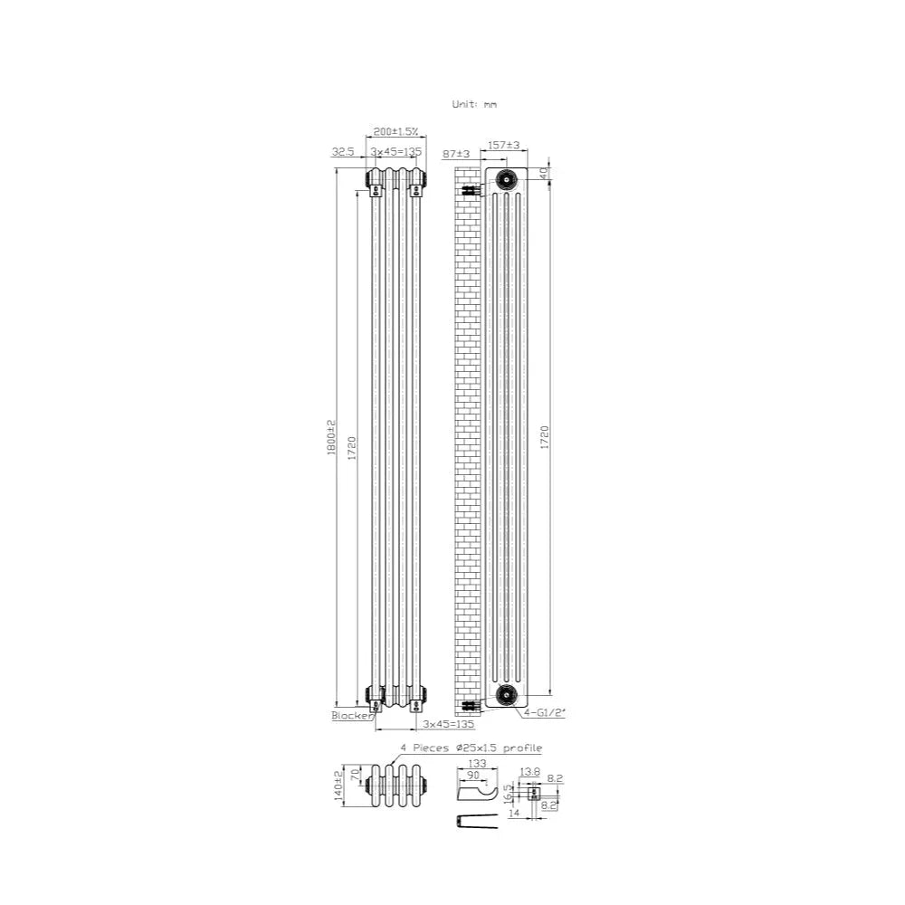 Ferentino - Traditional vertical column radiator blackened silver