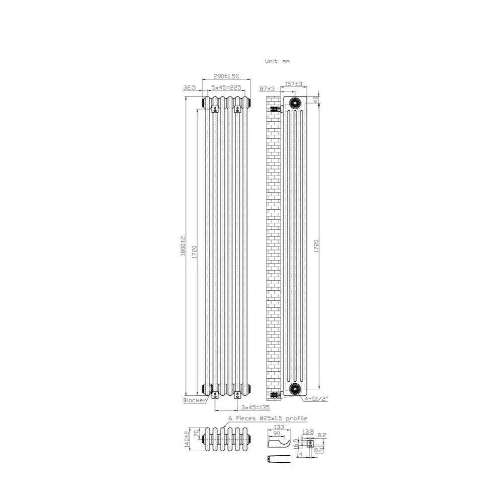 Ferentino - Traditional vertical column radiator blackened silver