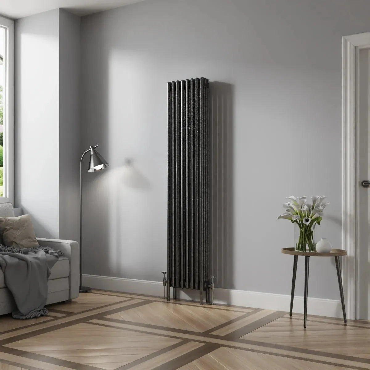 Ferentino - Traditional vertical column radiator blackened silver