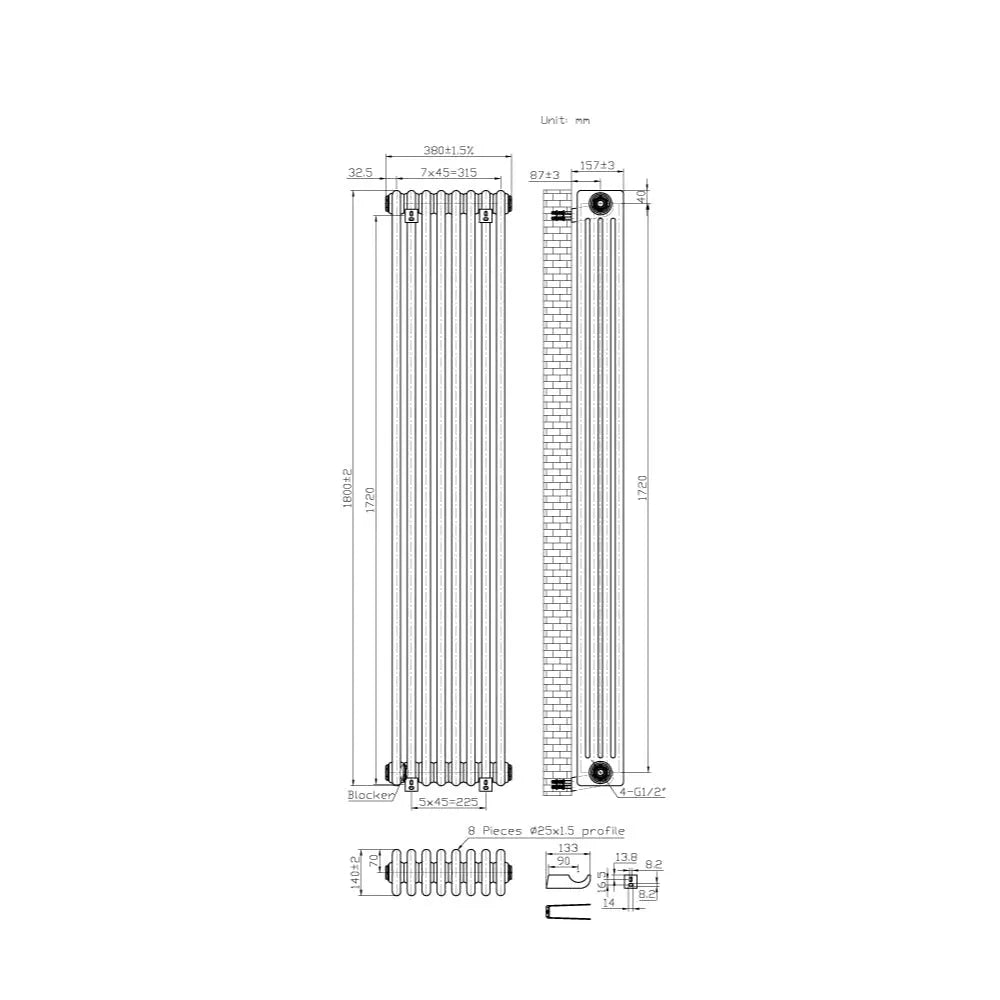 Ferentino - Traditional vertical column radiator blackened silver