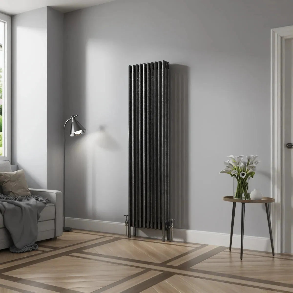 Ferentino - Traditional vertical column radiator blackened silver