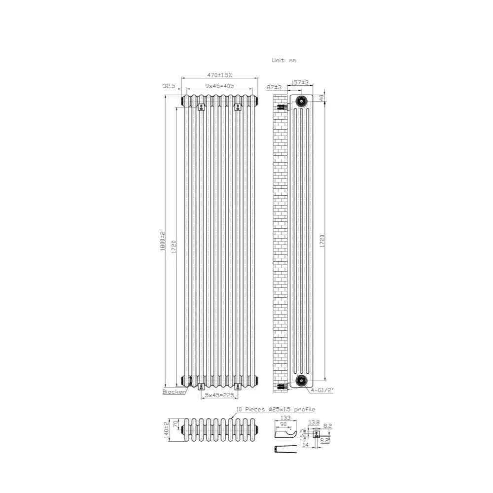 Ferentino - Traditional vertical column radiator blackened silver