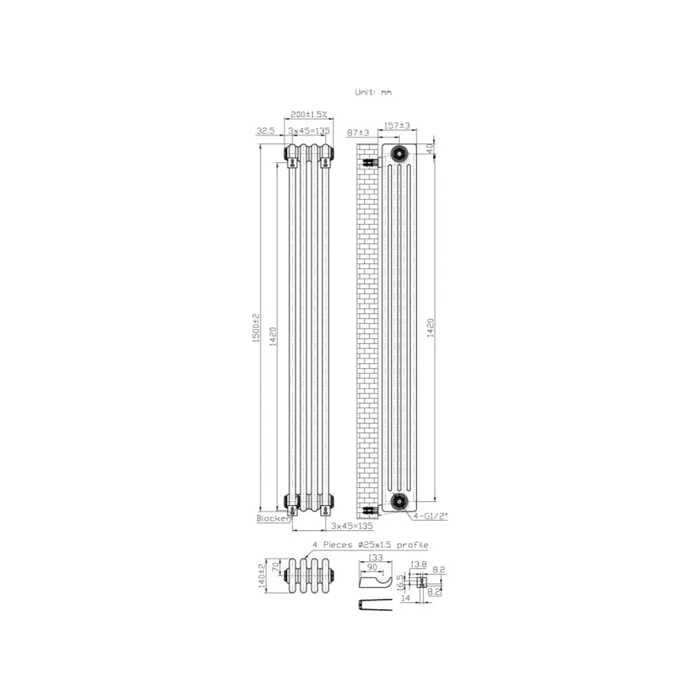 Ferentino - Traditional vertical column radiator light pink