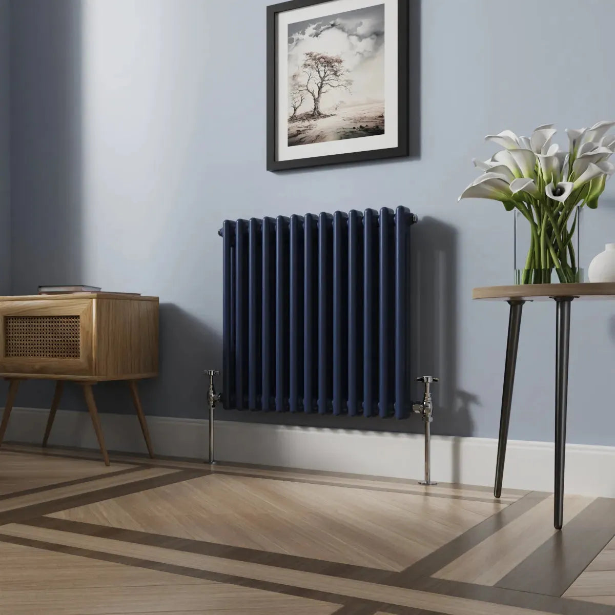 Ferentino - Traditional horizontal column radiator sapphire blue