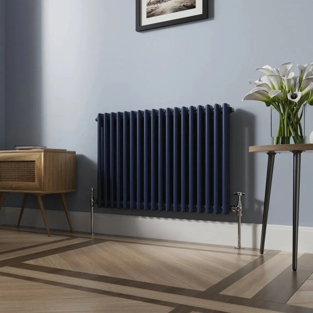 Ferentino - Traditional horizontal column radiator sapphire blue