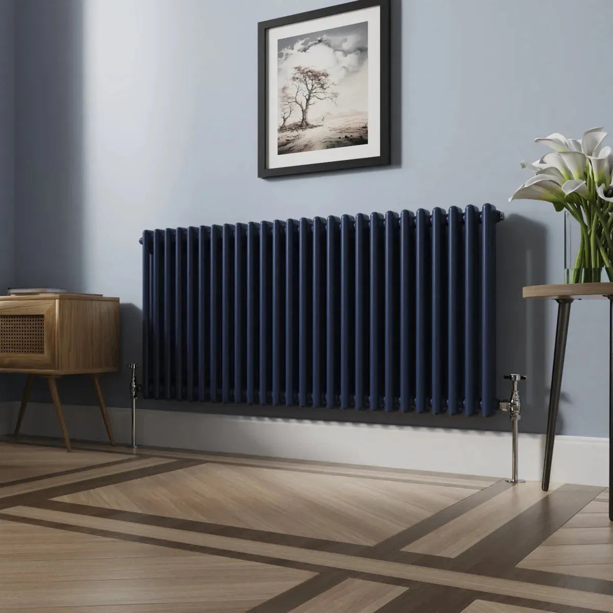 Ferentino - Traditional horizontal column radiator sapphire blue