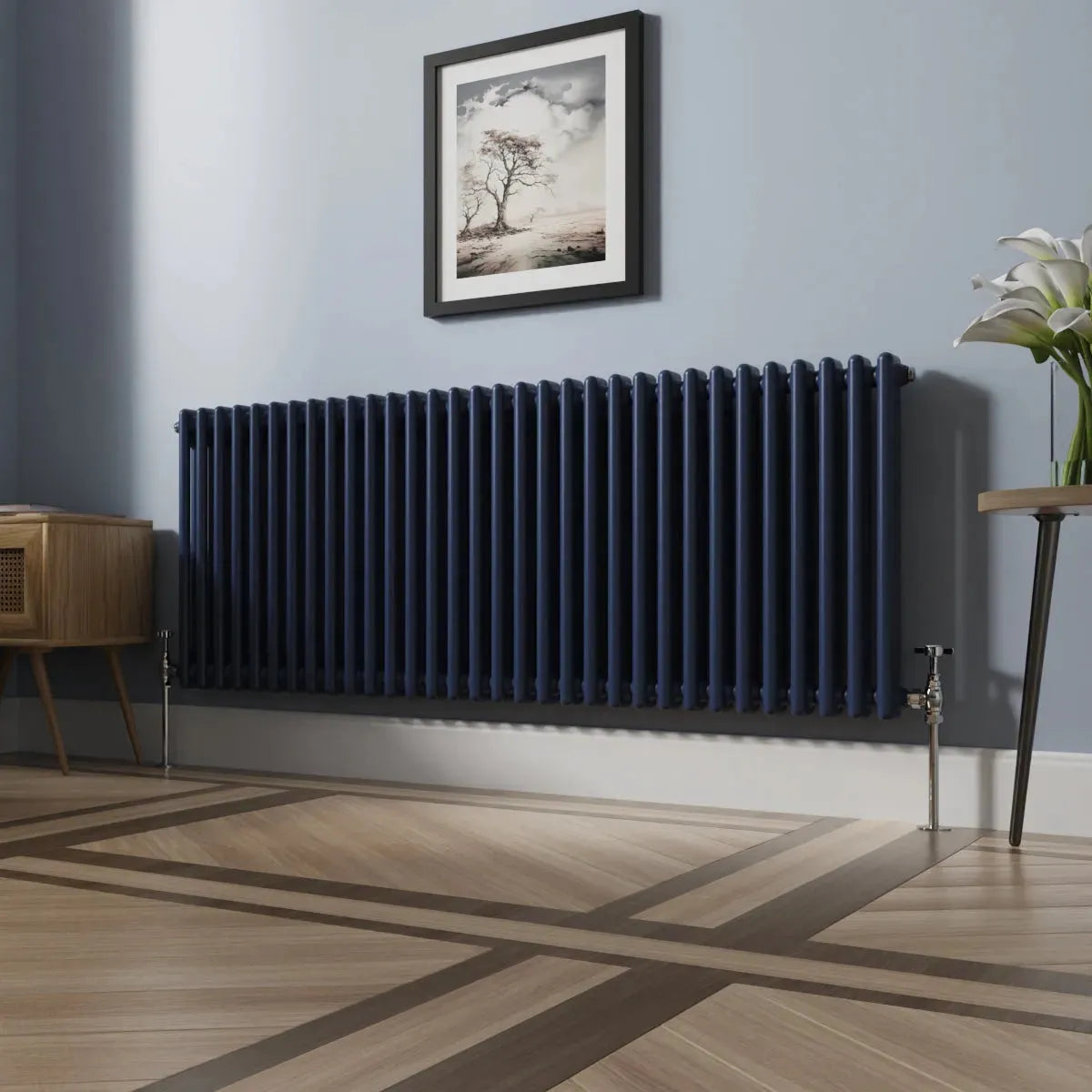 Ferentino - Traditional horizontal column radiator sapphire blue