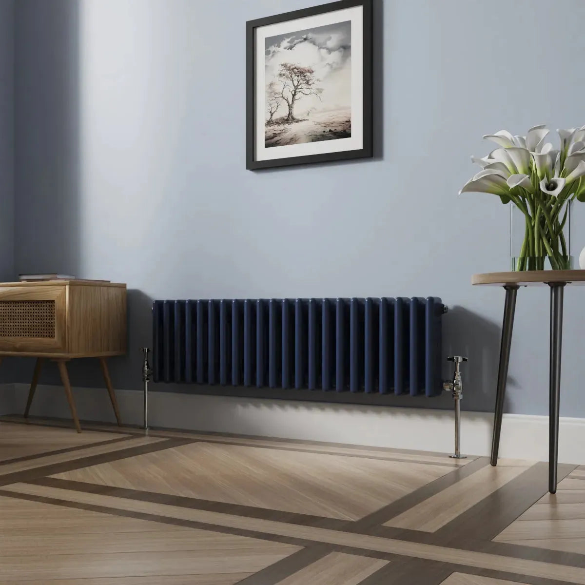 Ferentino - Traditional horizontal column radiator sapphire blue