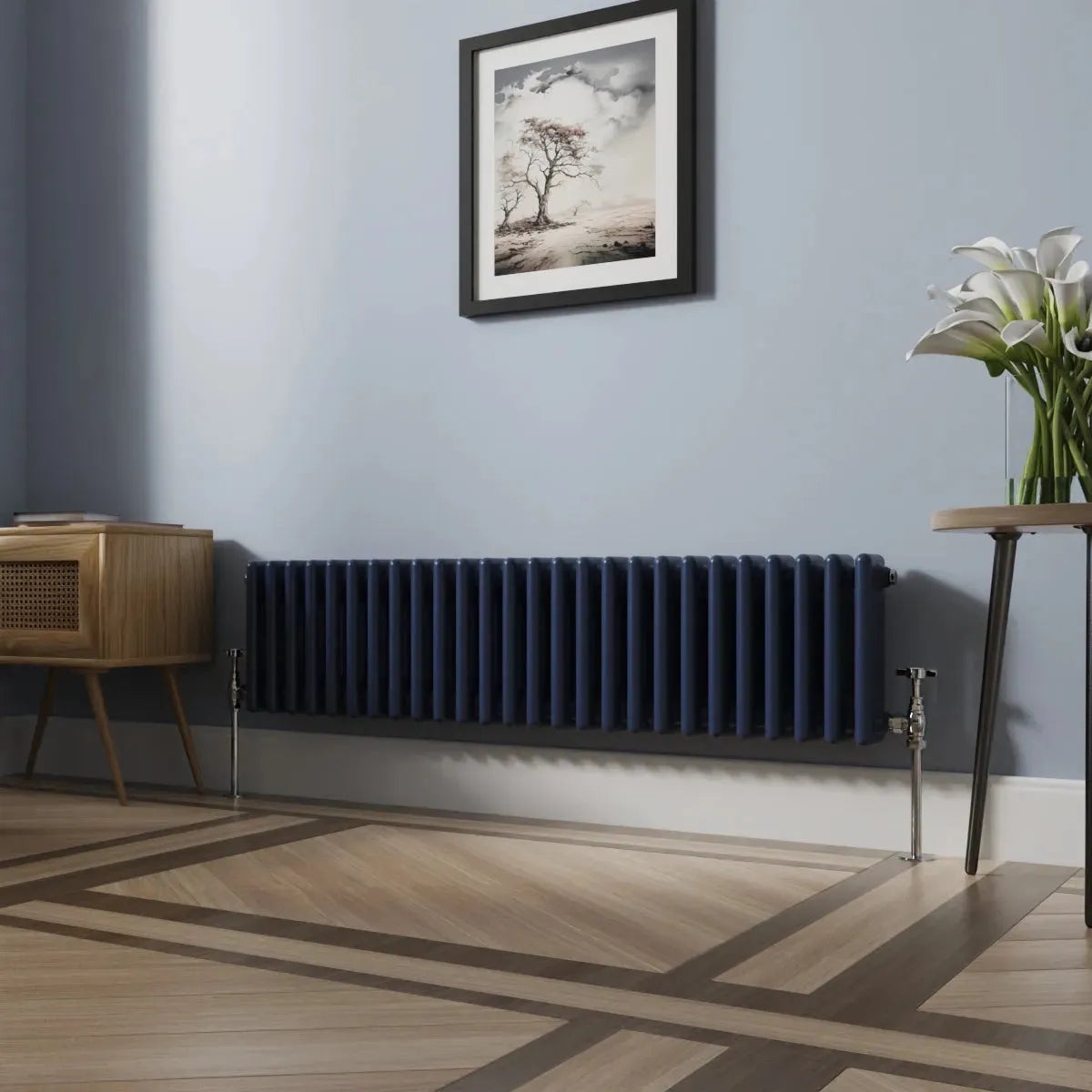 Ferentino - Traditional horizontal column radiator sapphire blue