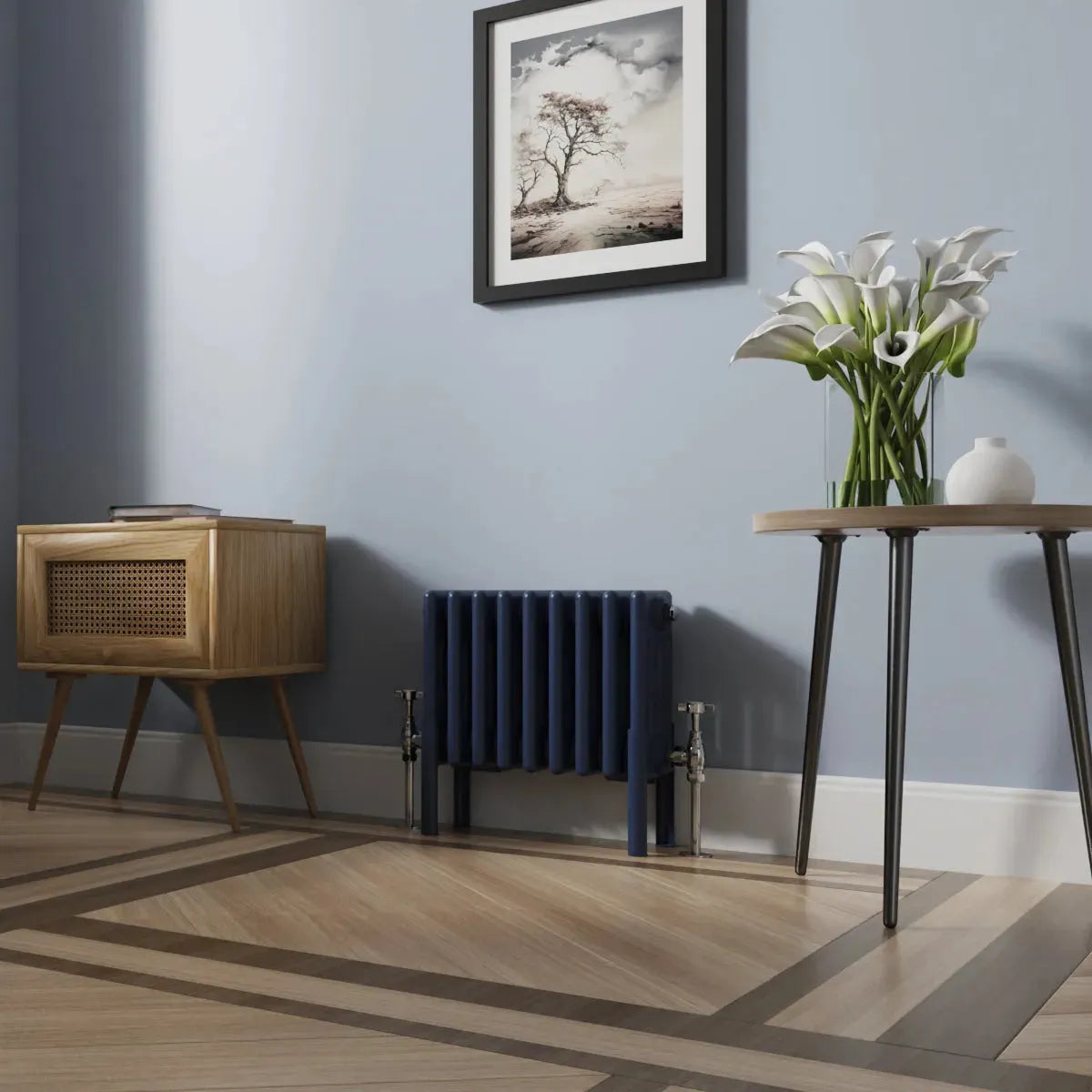 Ferentino - Traditional horizontal column radiator sapphire blue