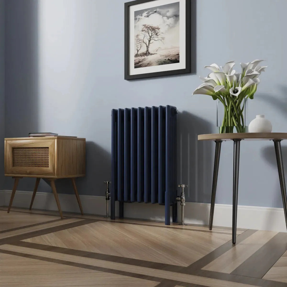 Ferentino - Traditional horizontal column radiator sapphire blue