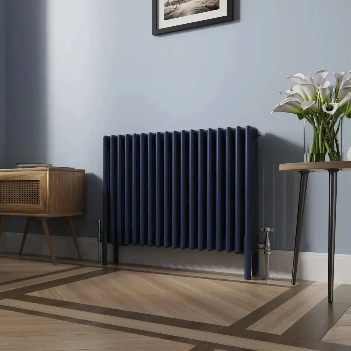 Ferentino - Traditional horizontal column radiator sapphire blue