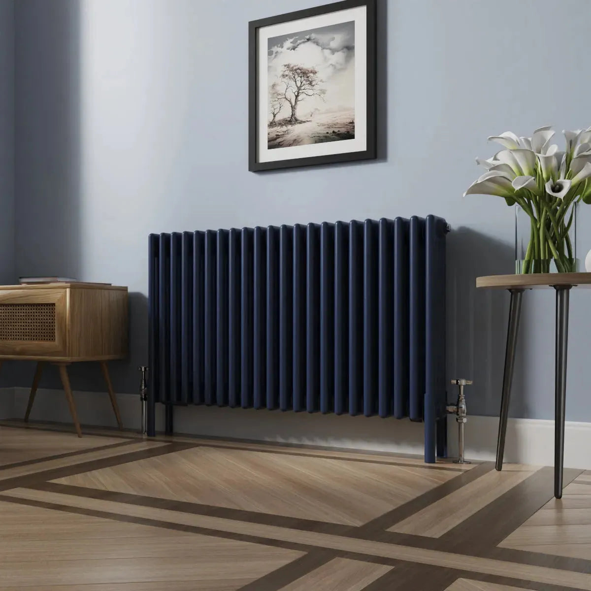 Ferentino - Traditional horizontal column radiator sapphire blue