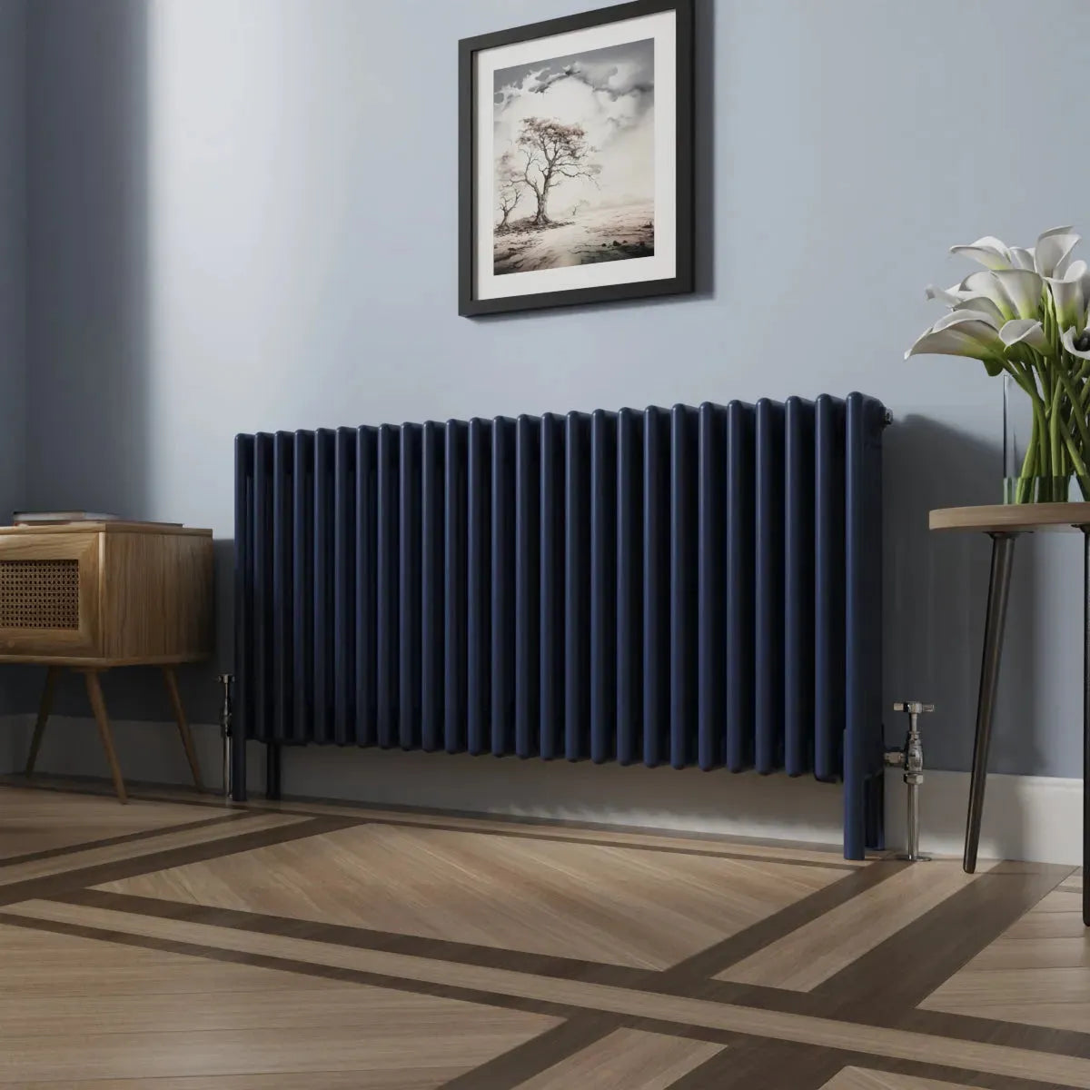 Ferentino - Traditional horizontal column radiator sapphire blue