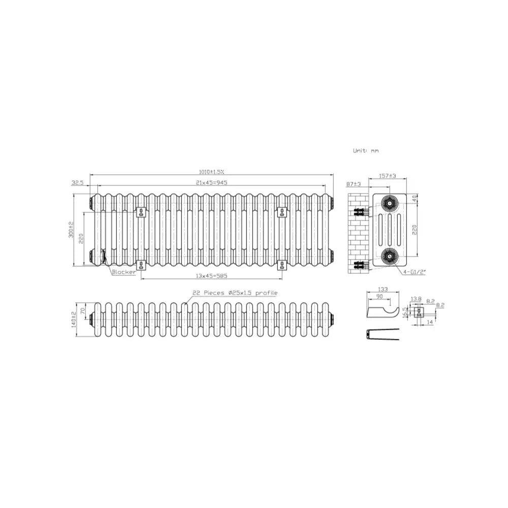 Ferentino - Traditional horizontal column radiator white