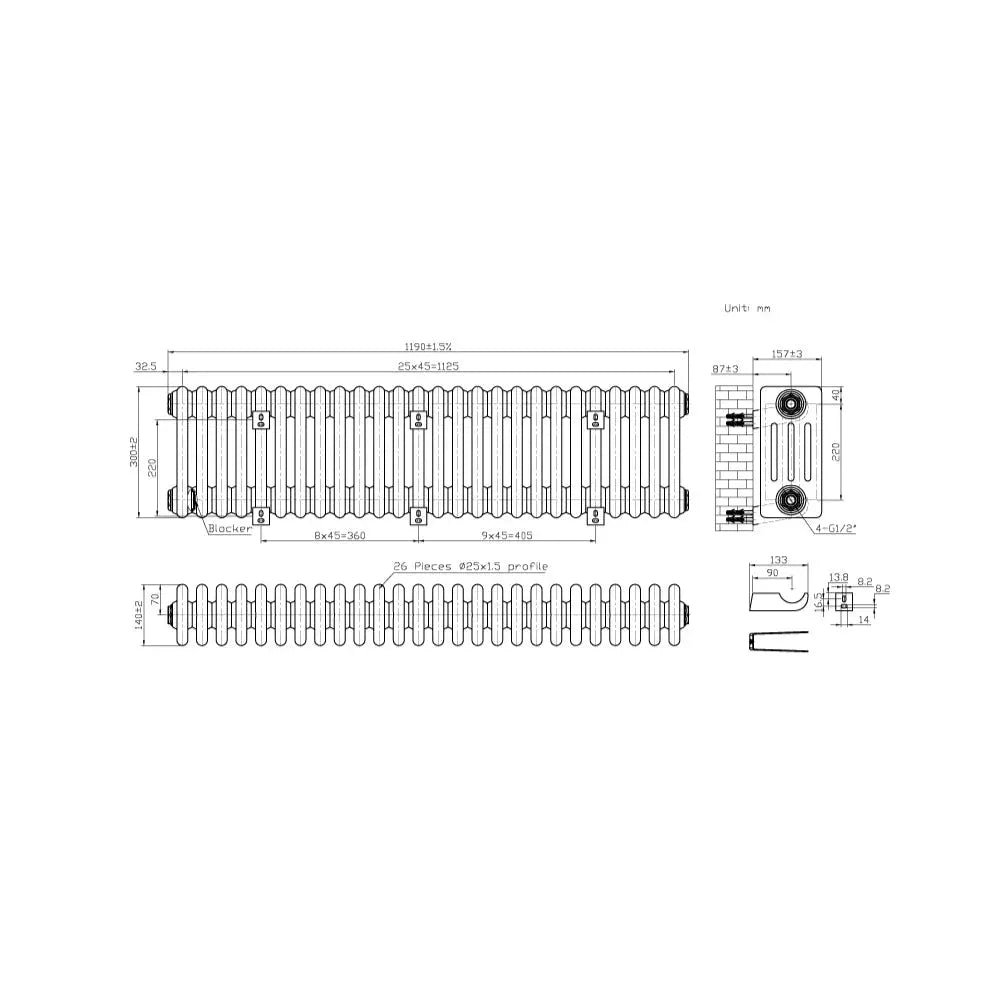 Ferentino - Traditional horizontal column radiator white