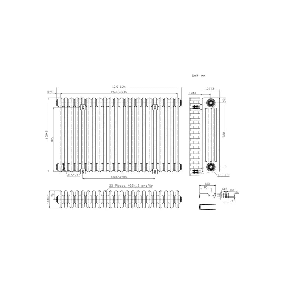 Ferentino - Traditional horizontal column radiator white