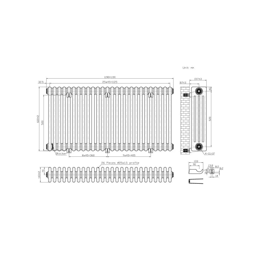 Ferentino - Traditional horizontal column radiator white