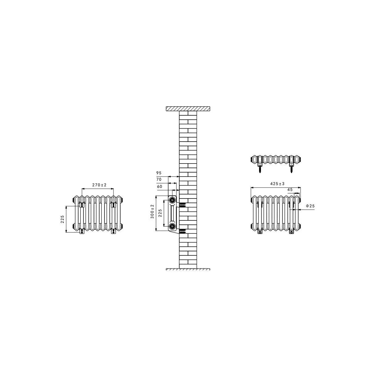 Ferentino - Traditional horizontal column radiator zinc yellow