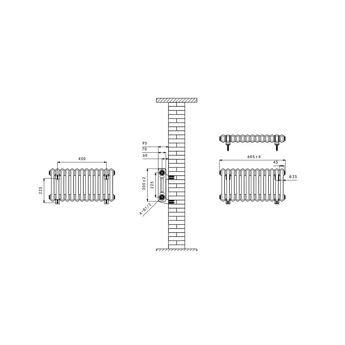 Ferentino - Traditional horizontal column radiator zinc yellow