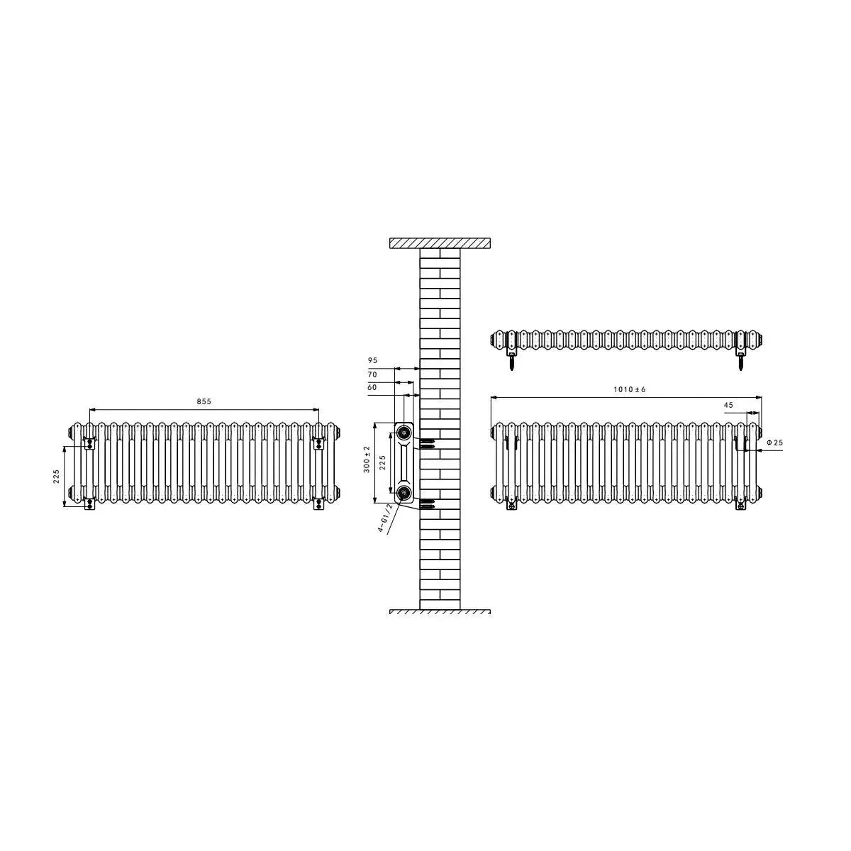 Ferentino - Traditional horizontal column radiator zinc yellow