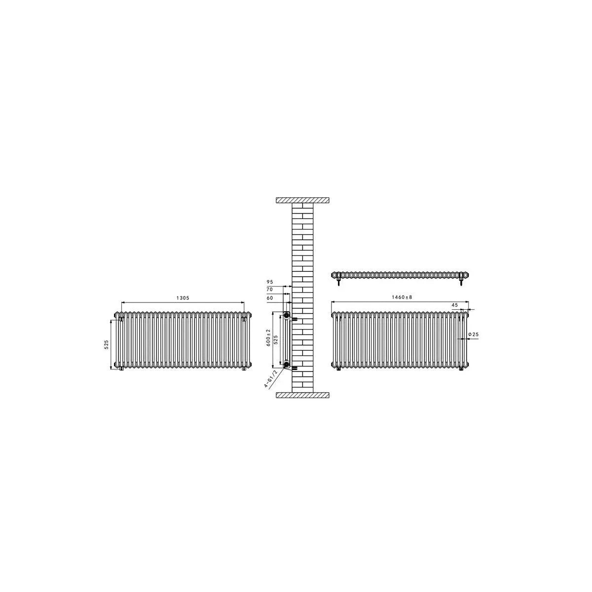 Ferentino - Traditional horizontal column radiator zinc yellow