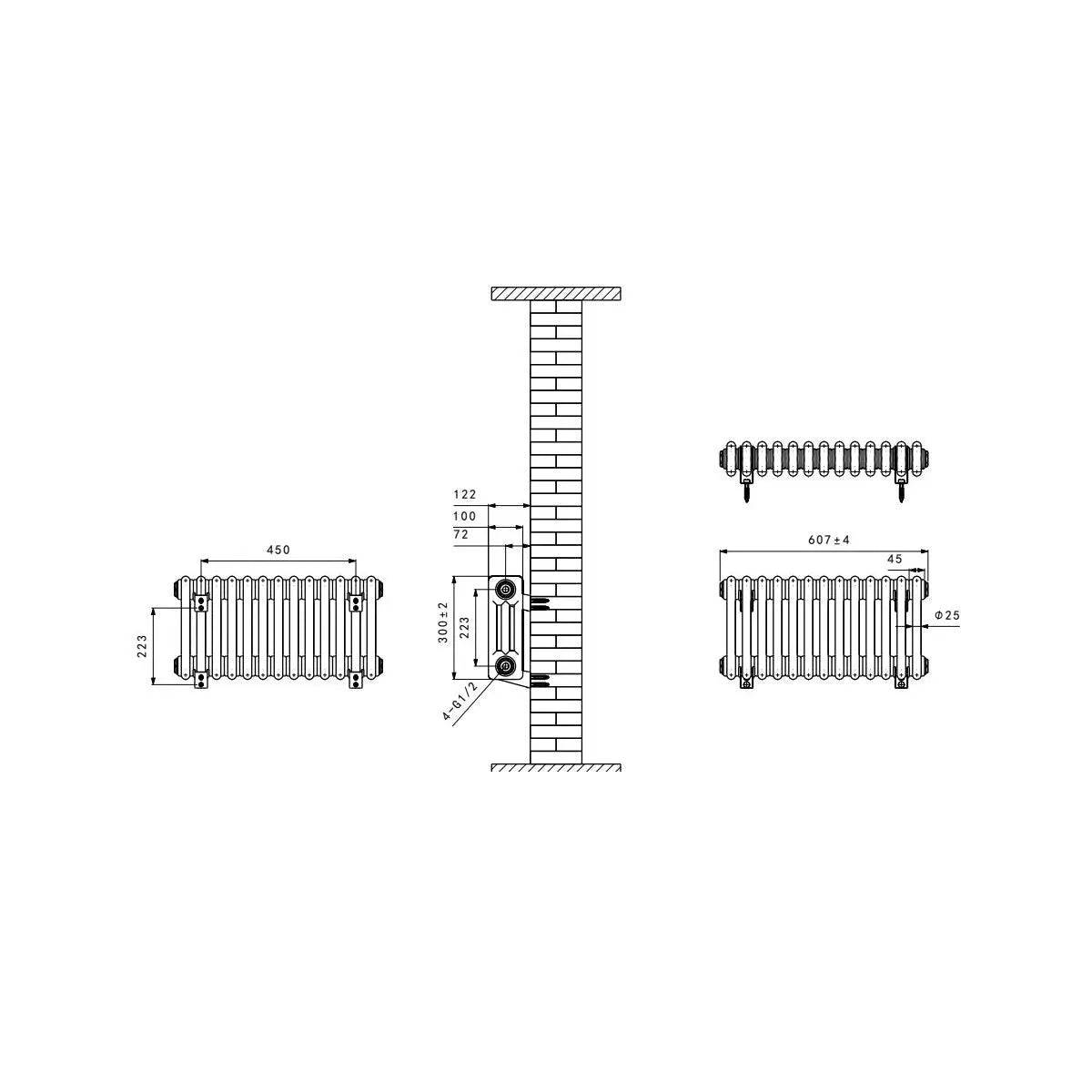 Ferentino - Traditional horizontal column radiator zinc yellow