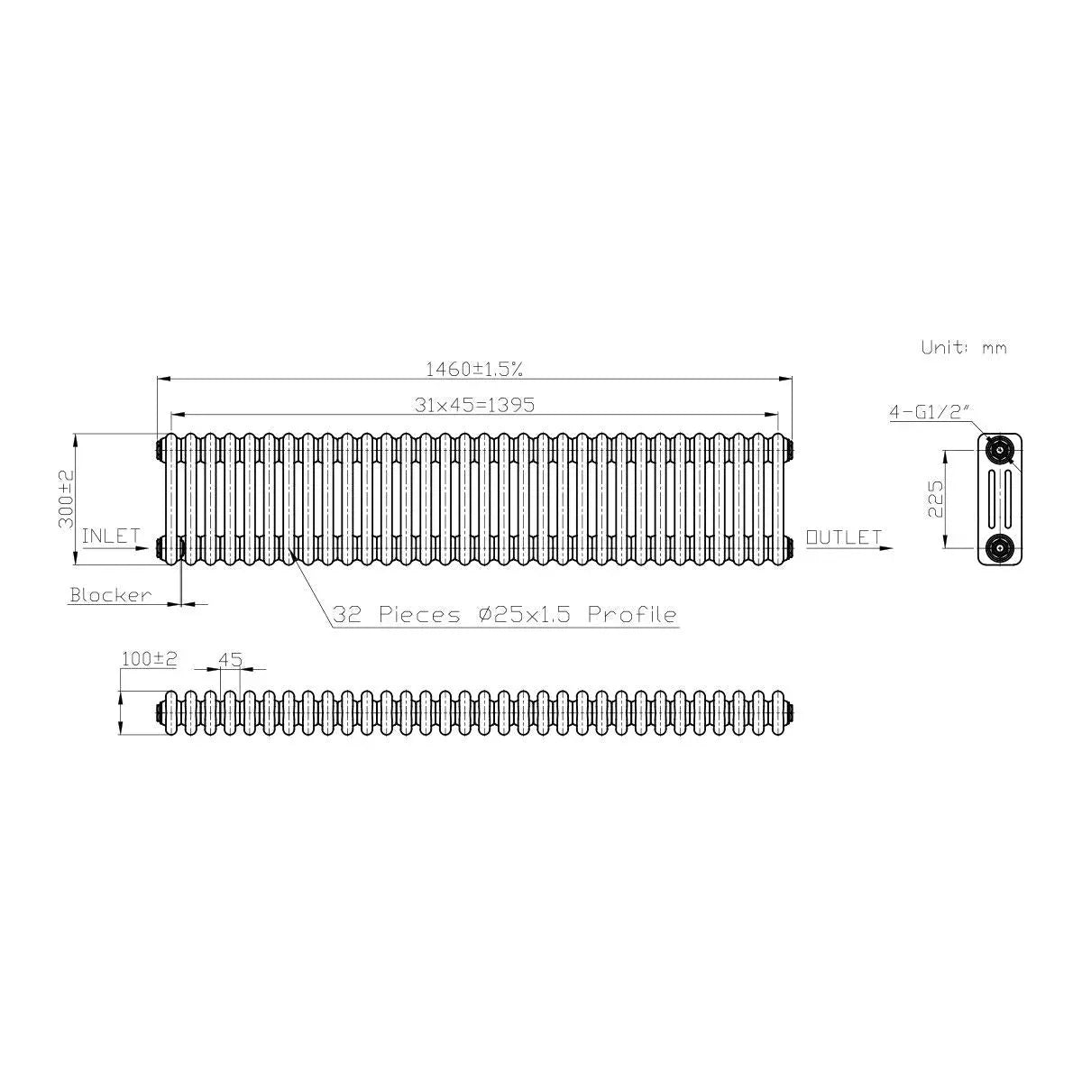 Ferentino - Traditional horizontal column radiator zinc yellow